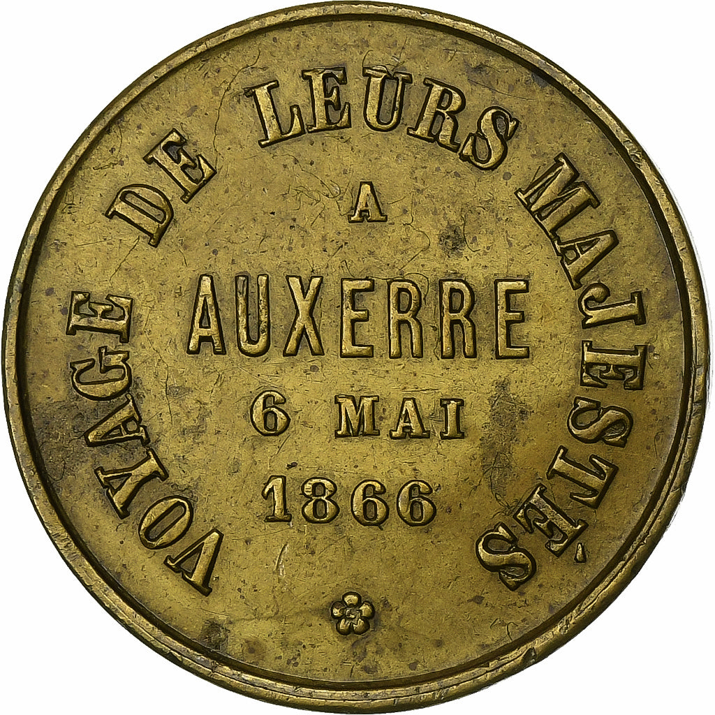 Frankrijk, Medaille, Napoleon III and Eugenie, Voyage à Auxerre, 1866, Tin, ZF+