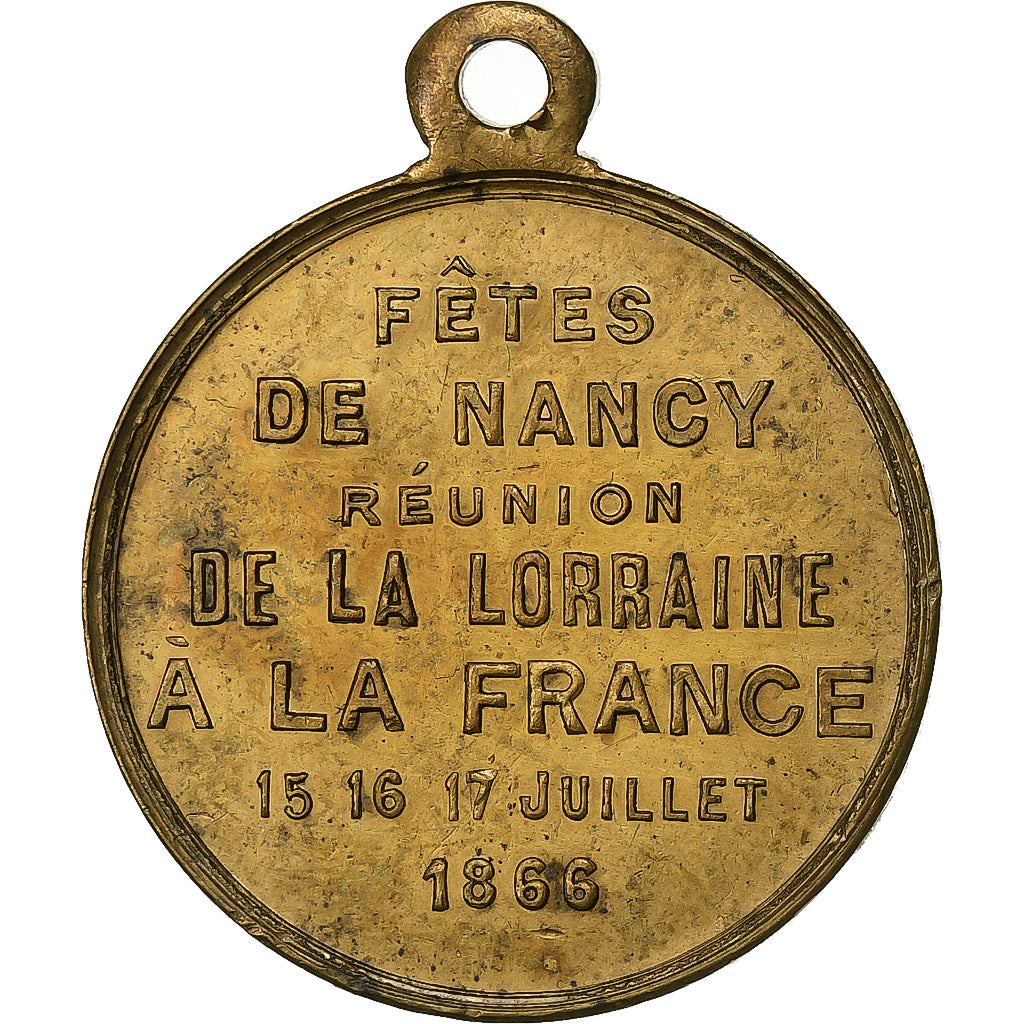 Frankrijk, Medaille, Napoléon III, Fêtes de Nancy, 1866, Tin, ZF+