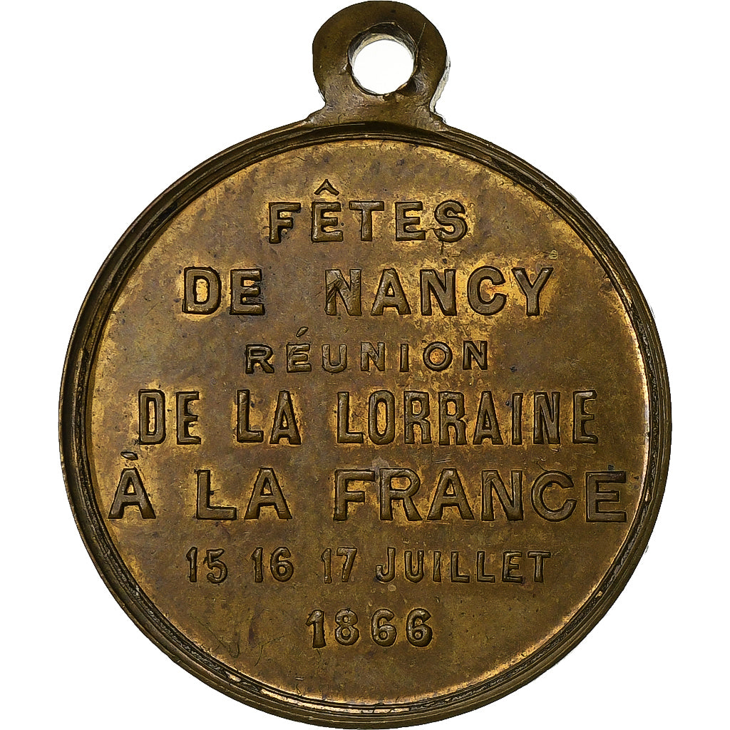Frankrijk, Medaille, Napoléon III, Fêtes de Nancy, 1866, Tin, PR