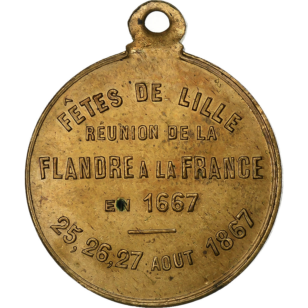 Frankreich, Medaille, Napoléon III, Fêtes de Lille, 1867, Messing, SS+