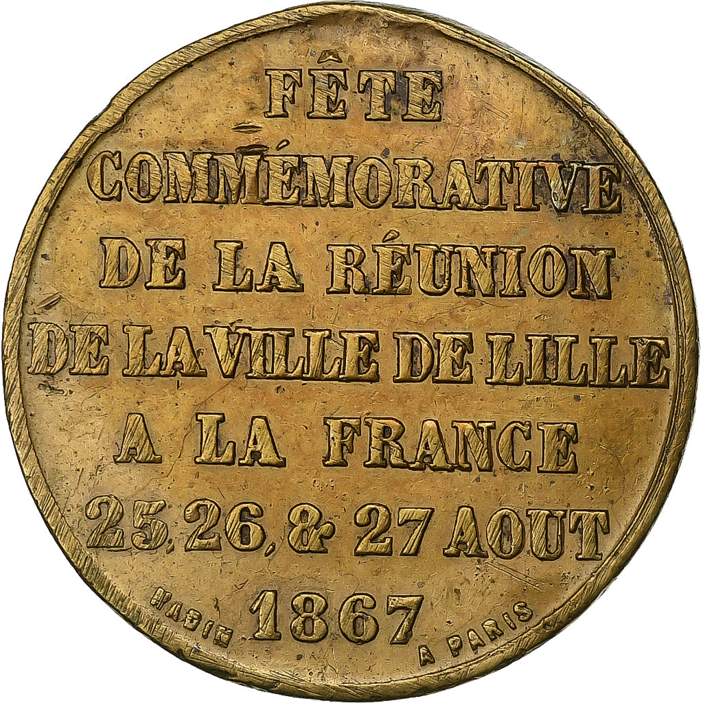 Frankreich, Medaille, Napoléon III, Fêtes de Lille, 1867, Messing, SS+