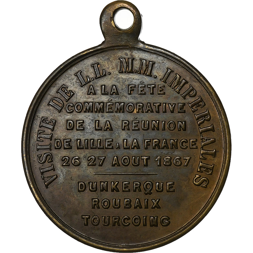 Frankreich, Medaille, Fête de la Réunion de Lille à la France, 1867, Messing
