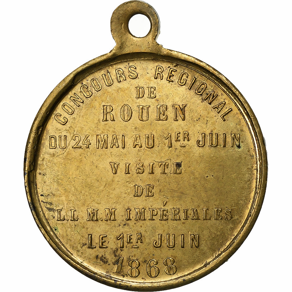 France, Medal, Napoléon III, Concours Agricole de Rouen, 1868, Brass, AU(55-58)