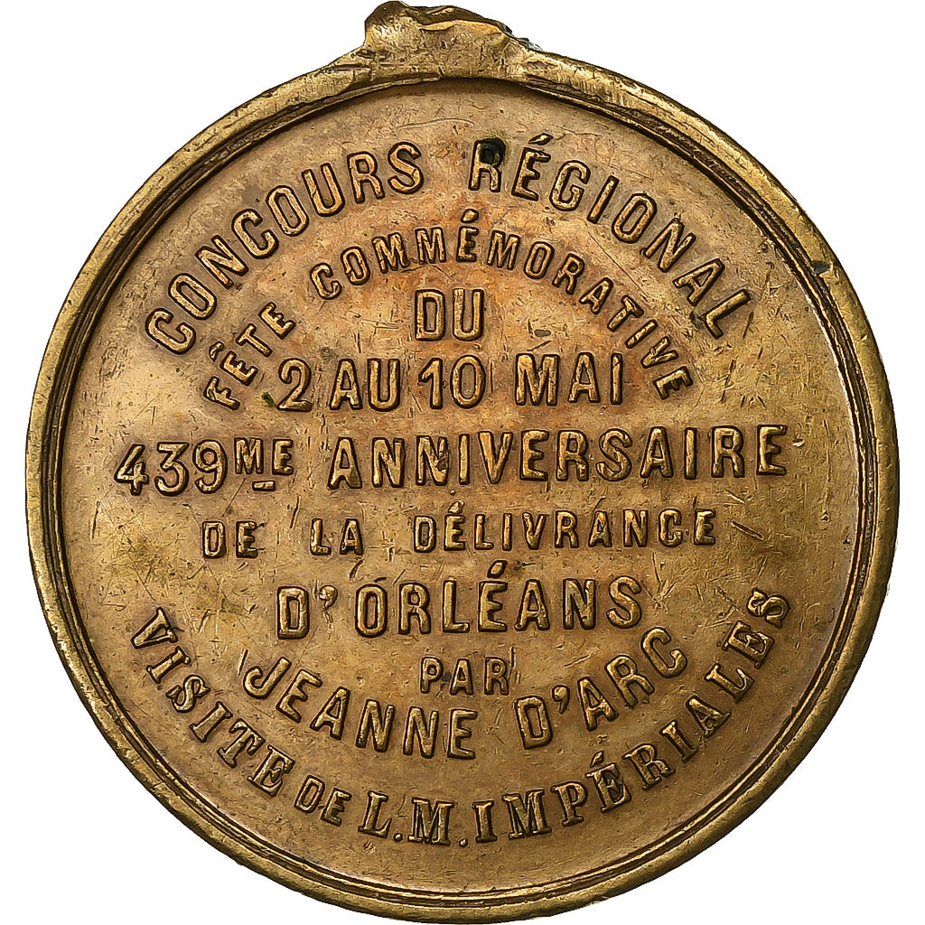 France, Medal, Napoléon III, Fête Commémorative d'Orléans, 1868, Brass