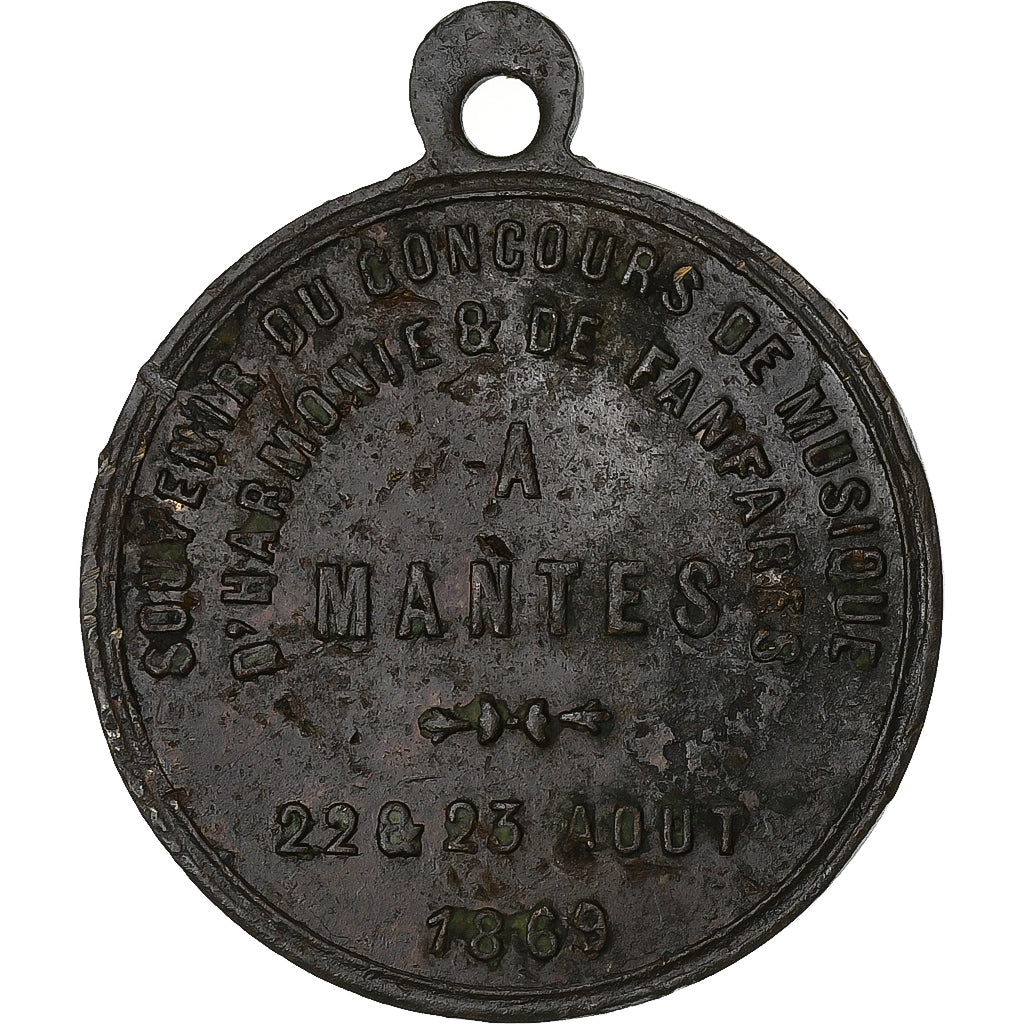 Francia, medaglia, Napoléon III, Concours de Musique, Mantes, 1869, Rame, MB+
