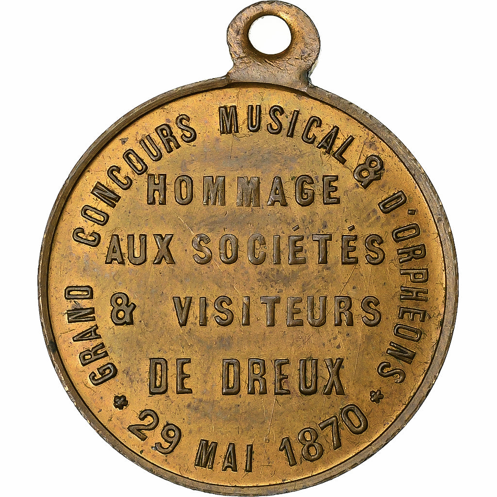 Frankrijk, Medaille, Napoléon III, Concours de Musique, Dreux, 1870, Tin