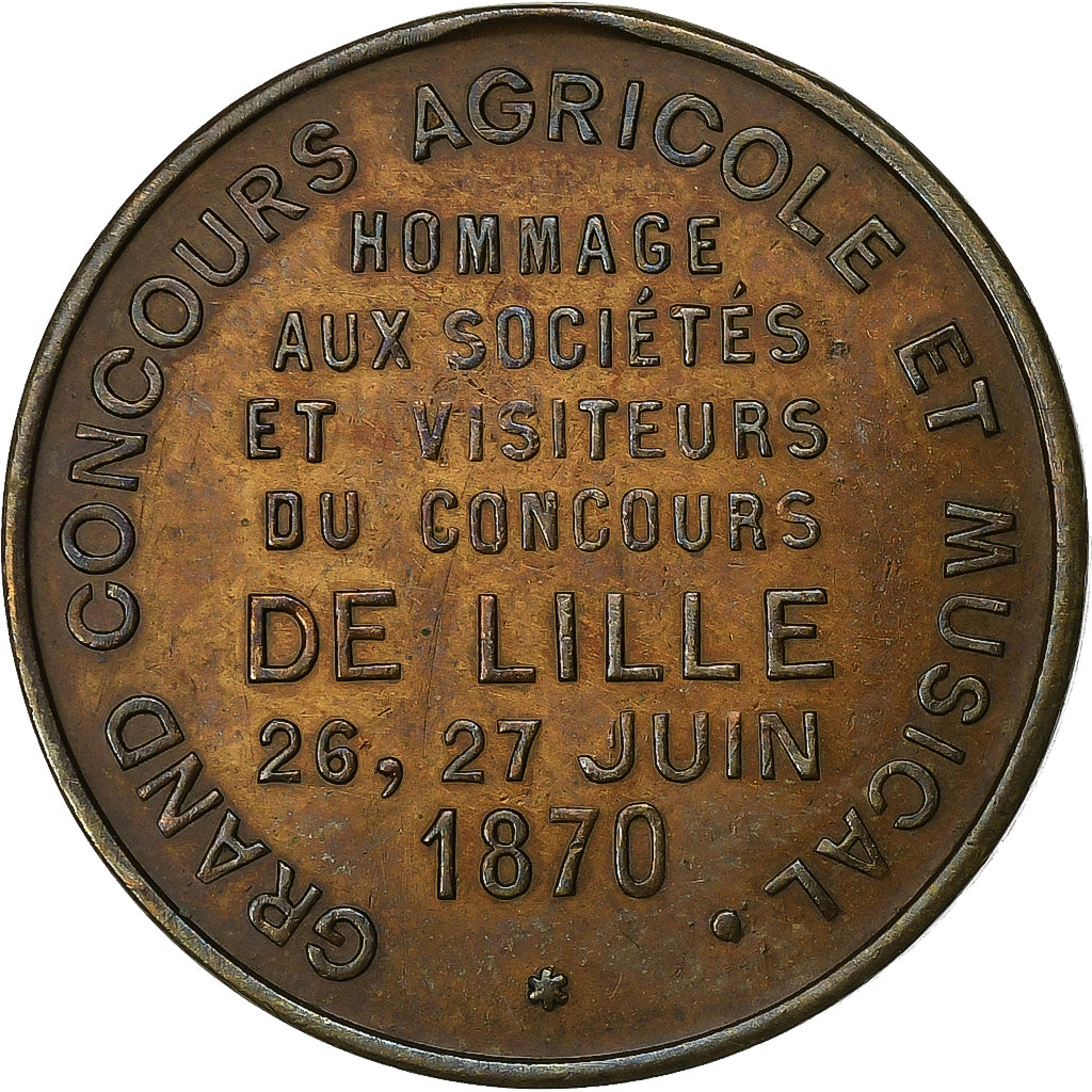 Frankreich, Medaille, Napoléon III, Fêtes de Lille, 1870, Messing, Trotin, VZ