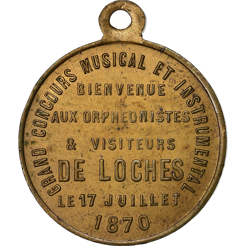 Francia, medalla, Napoléon III, Grand Concours Musical de Loches, 1870, Latón