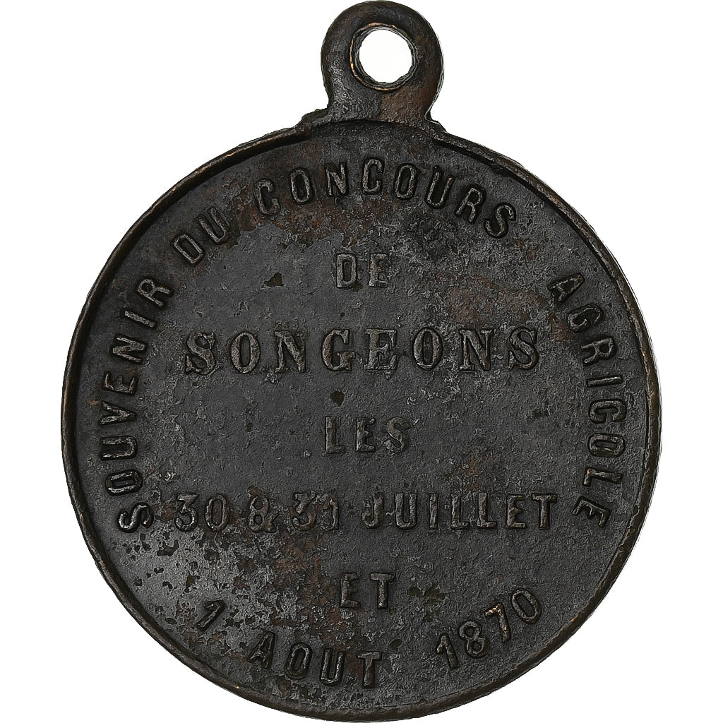 France, Medal, Napoléon III, Concours Agricole de Songeons, 1870, Copper