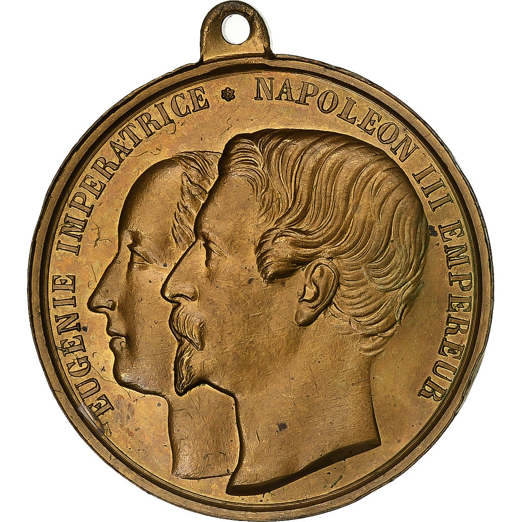 France, Medal, Visite de la Reine Victoria à Cherbourg, 1858, Brass, AU(55-58)