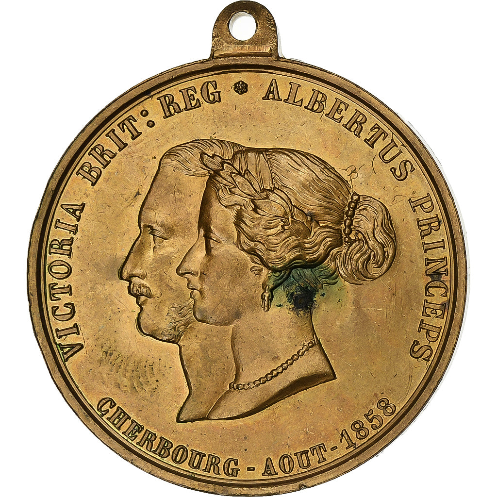 France, Medal, Visite de la Reine Victoria à Cherbourg, 1858, Brass, AU(55-58)