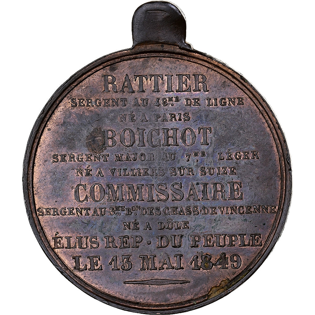 France, Medal, French Second Republic, Commissaire, Boichot, Rattier, 1849