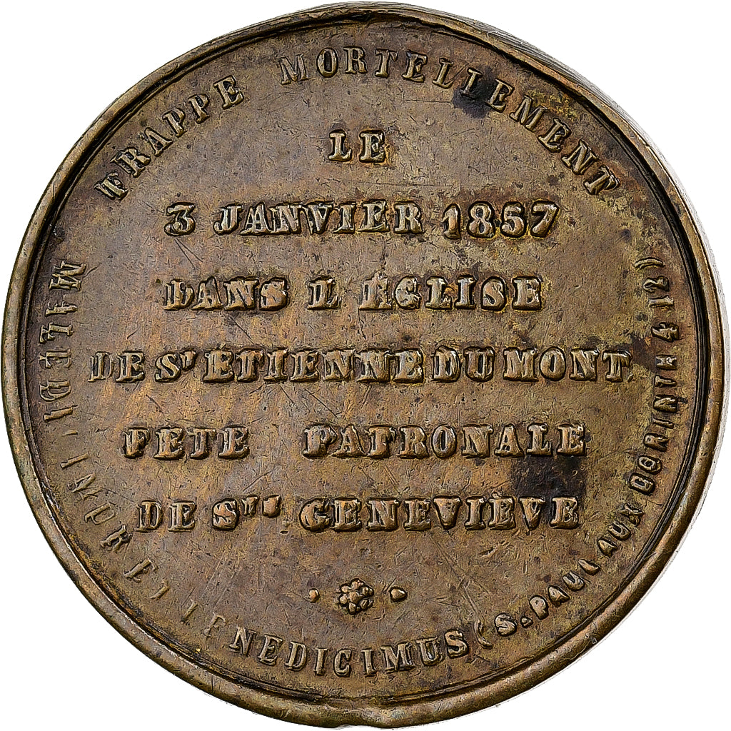 Frankreich, Medaille, Mort d'Auguste Sibour, Archevêque de Paris, 1857