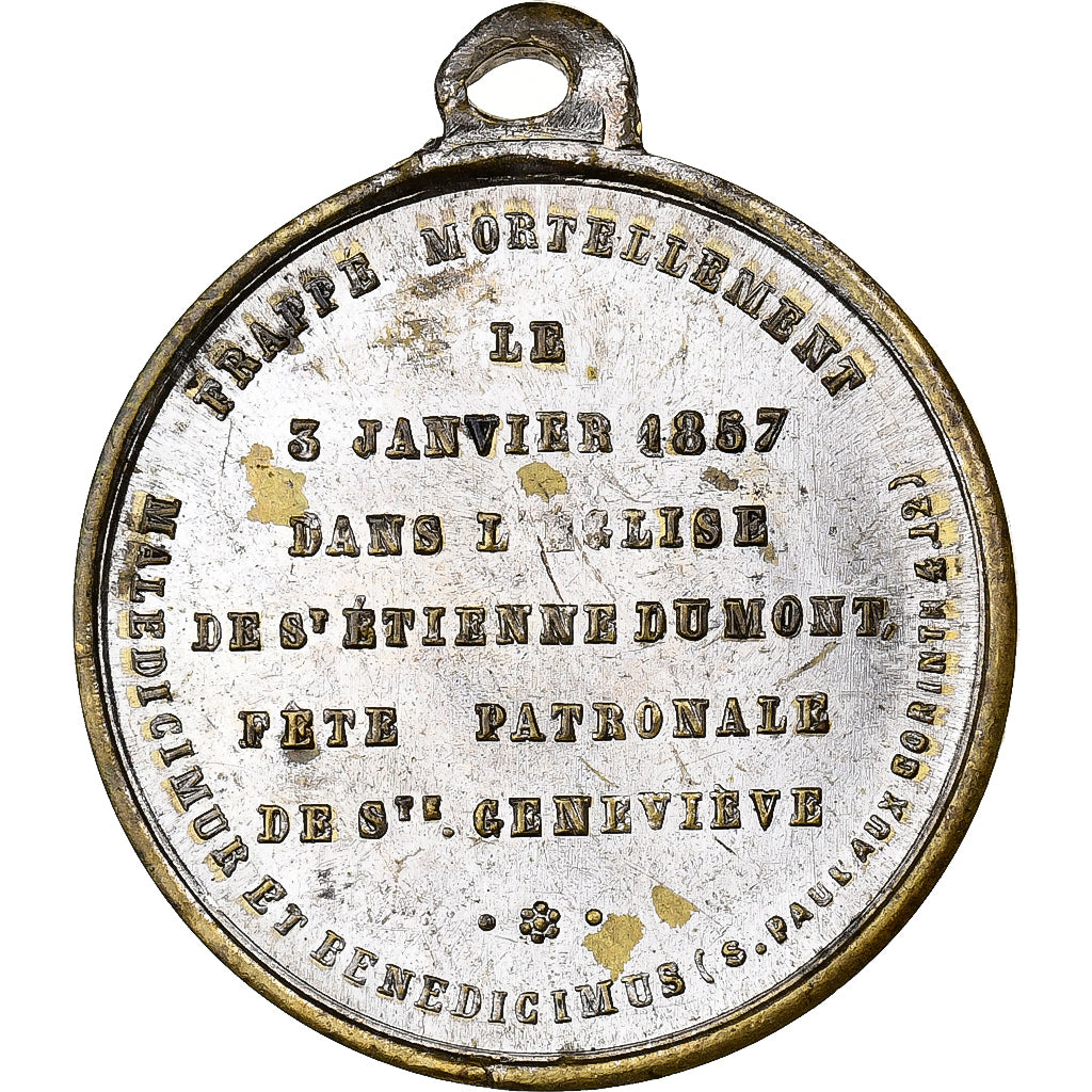 France, Medal, Mort d'Auguste Sibour, Archevêque de Paris, 1857, Silvered
