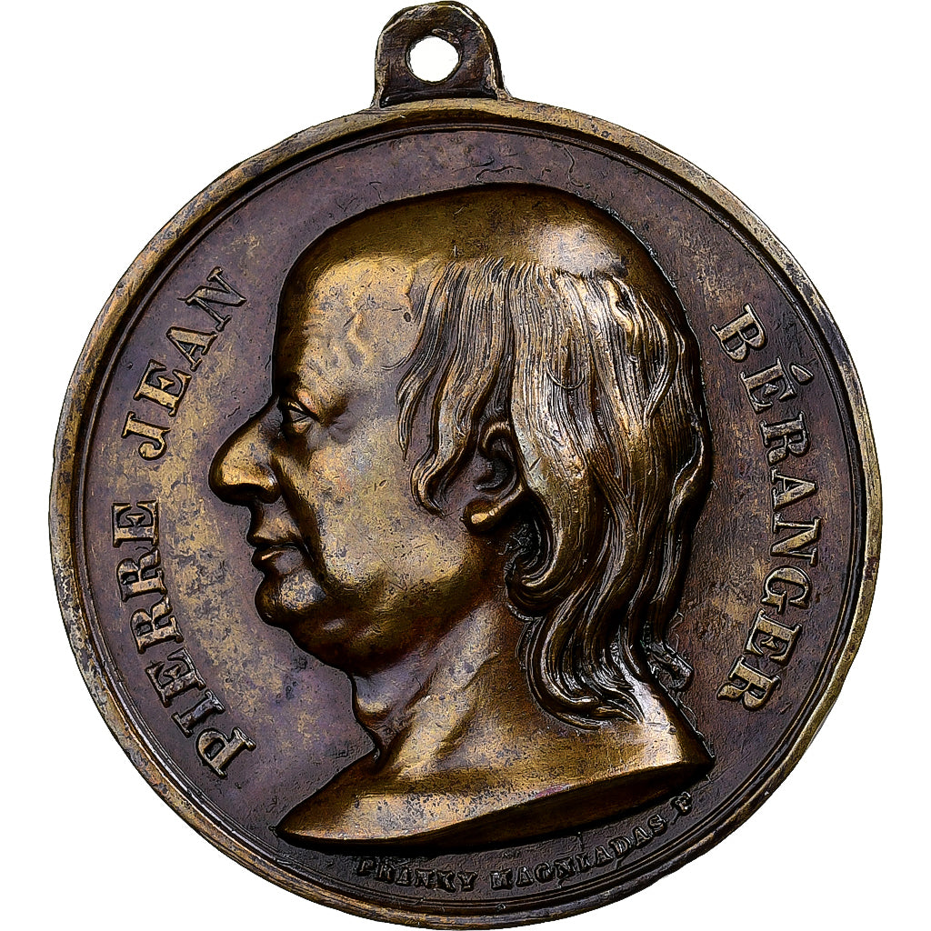 Francia, medalla, Pierre Jean Béranger, 1857, Latón, Magniadas, MBC+