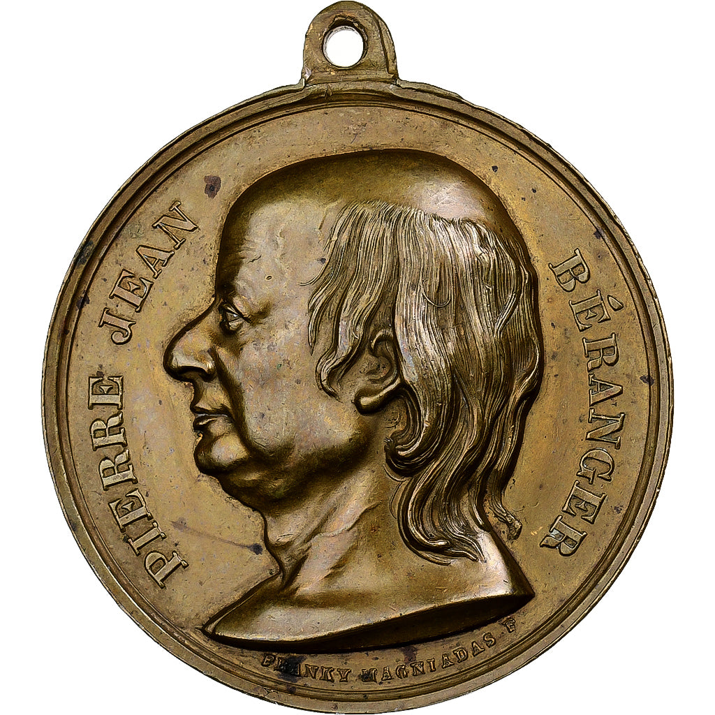 Francia, medalla, Pierre Jean Béranger, 1857, Latón, Magniadas, MBC+