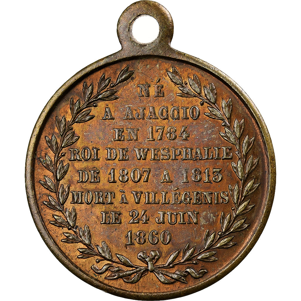 France, Token, Mort du Prince Jérome Bonaparte, 1860, Brass, AU(55-58)