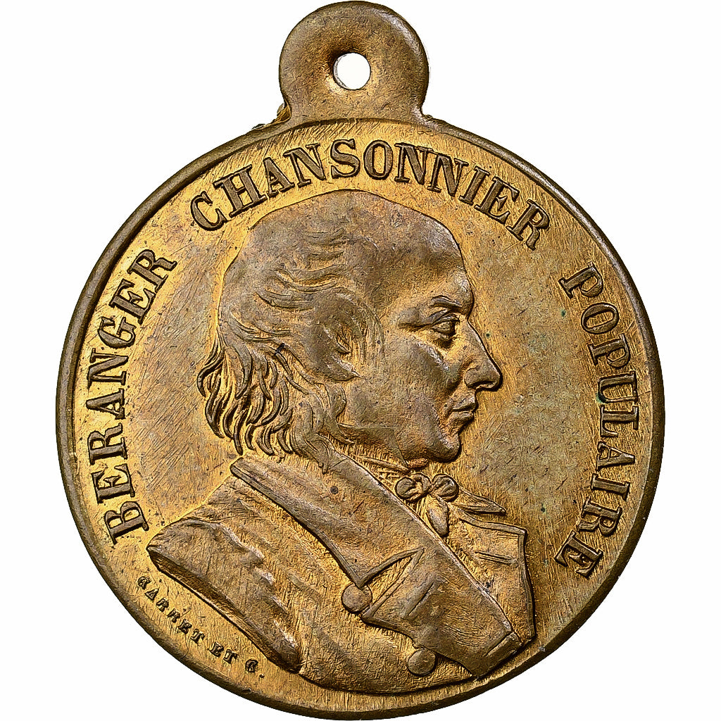 France, Medal, Béranger, Chansonnier, 1857, Brass, AU(50-53)