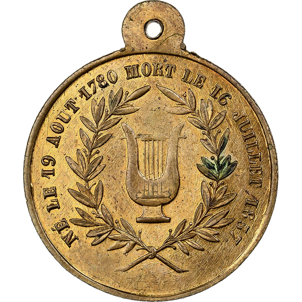 France, Medal, Béranger, Chansonnier, 1857, Brass, AU(50-53)
