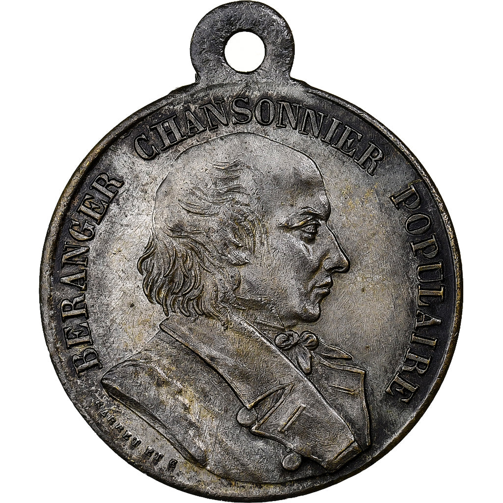 France, Medal, Béranger, Chansonnier, 1857, Silvered Brass, AU(50-53)