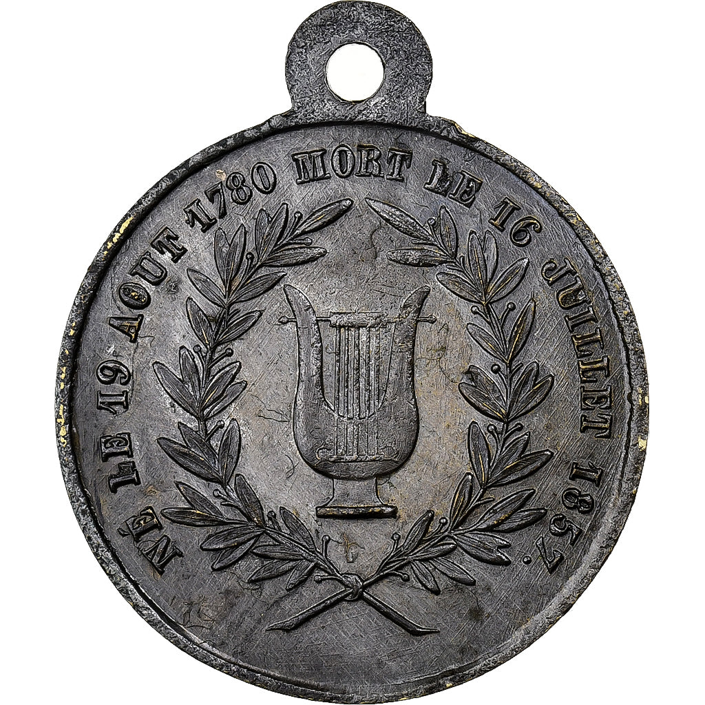 France, Medal, Béranger, Chansonnier, 1857, Silvered Brass, AU(50-53)