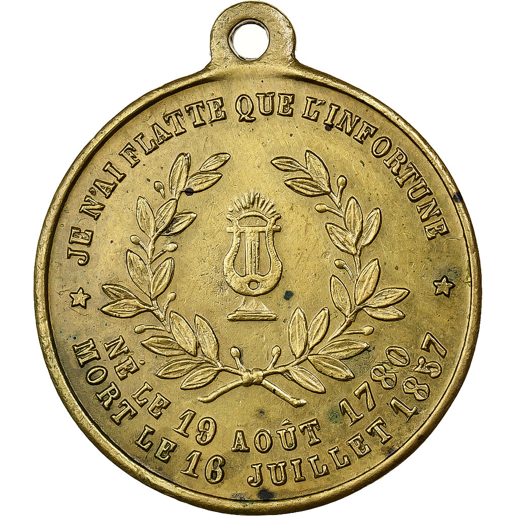 France, Medal, Pierre Jean Béranger, 1857, Brass, AU(55-58)