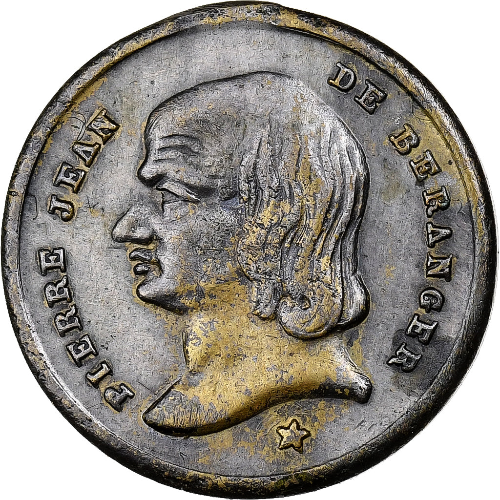 France, Medal, Pierre Jean Béranger, 1857, Silvered Brass, AU(50-53)