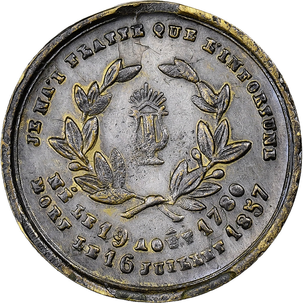 France, Medal, Pierre Jean Béranger, 1857, Silvered Brass, AU(50-53)