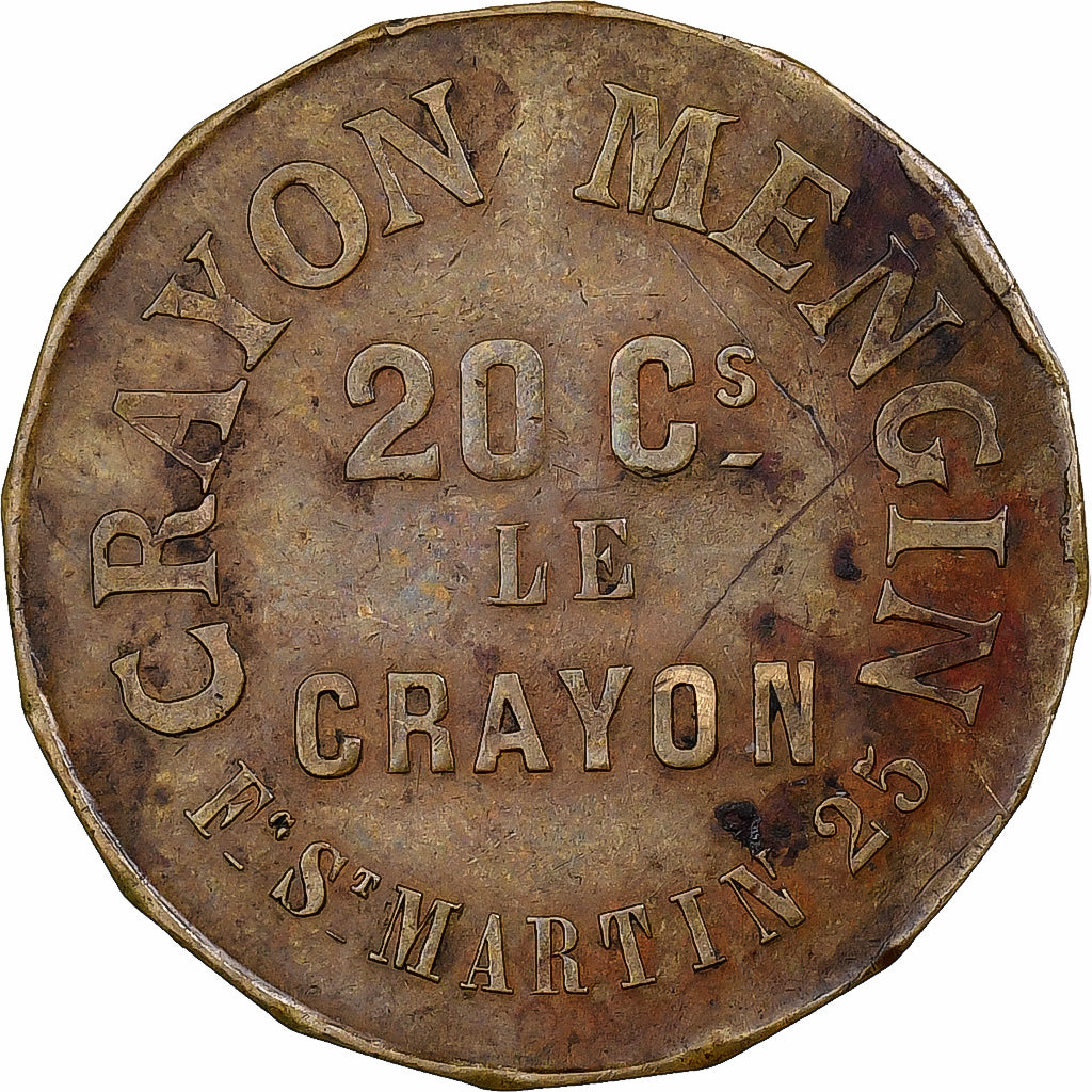 France, Jeton, Crayons Mengin, Laiton, TB+