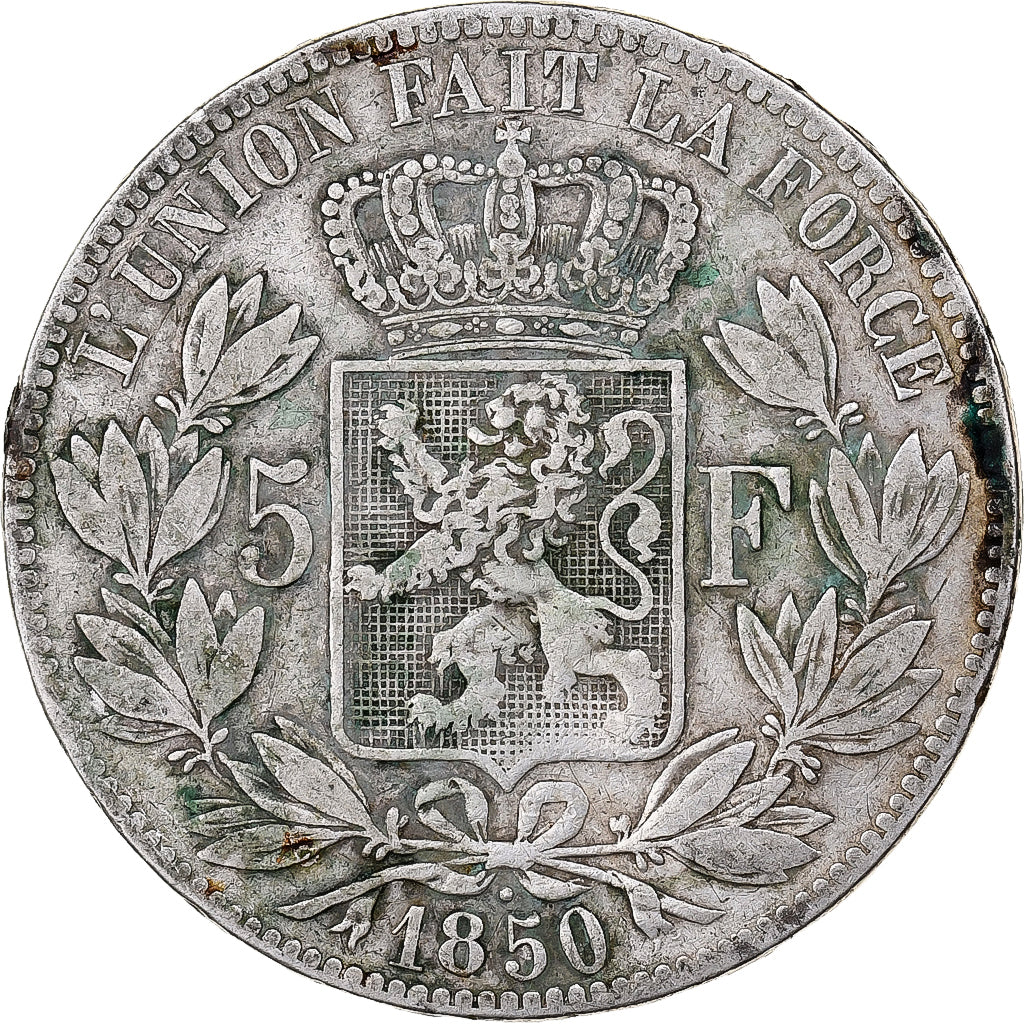 Belgium, Leopold I, 5 Francs, 5 Frank, 1850, With dot, Silver, VF(20-25), KM:17