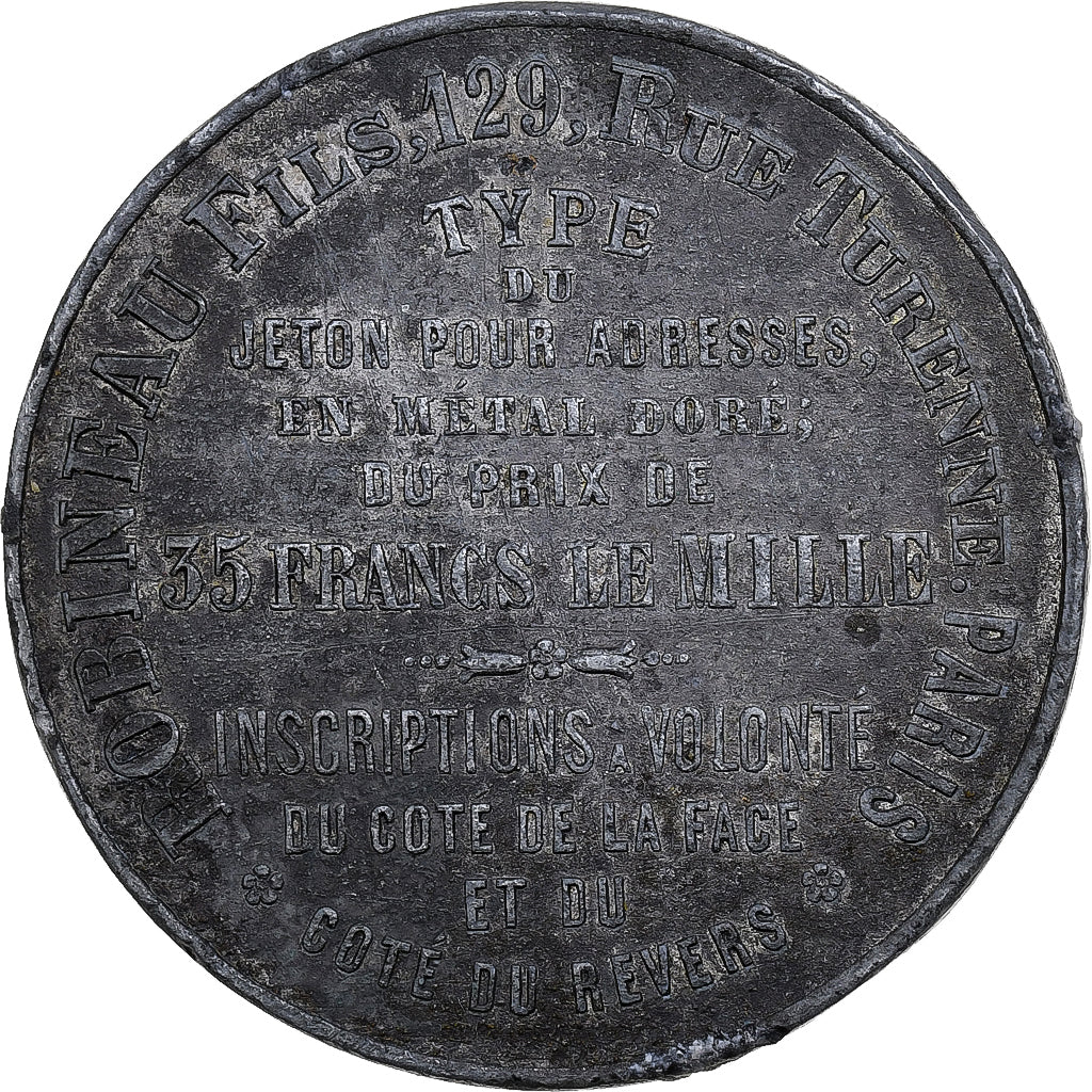 França, Ficha, Robineau Fils, Jetons et Médailles, Paris, Estanho-Zinco