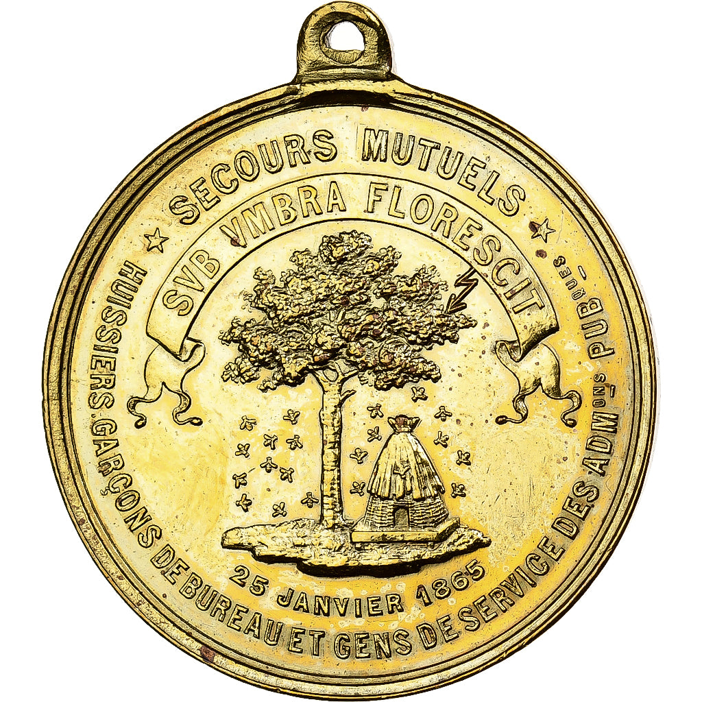 France, Jeton, Napoléon III, Secours Mutuels, 1865, Laiton, SUP+