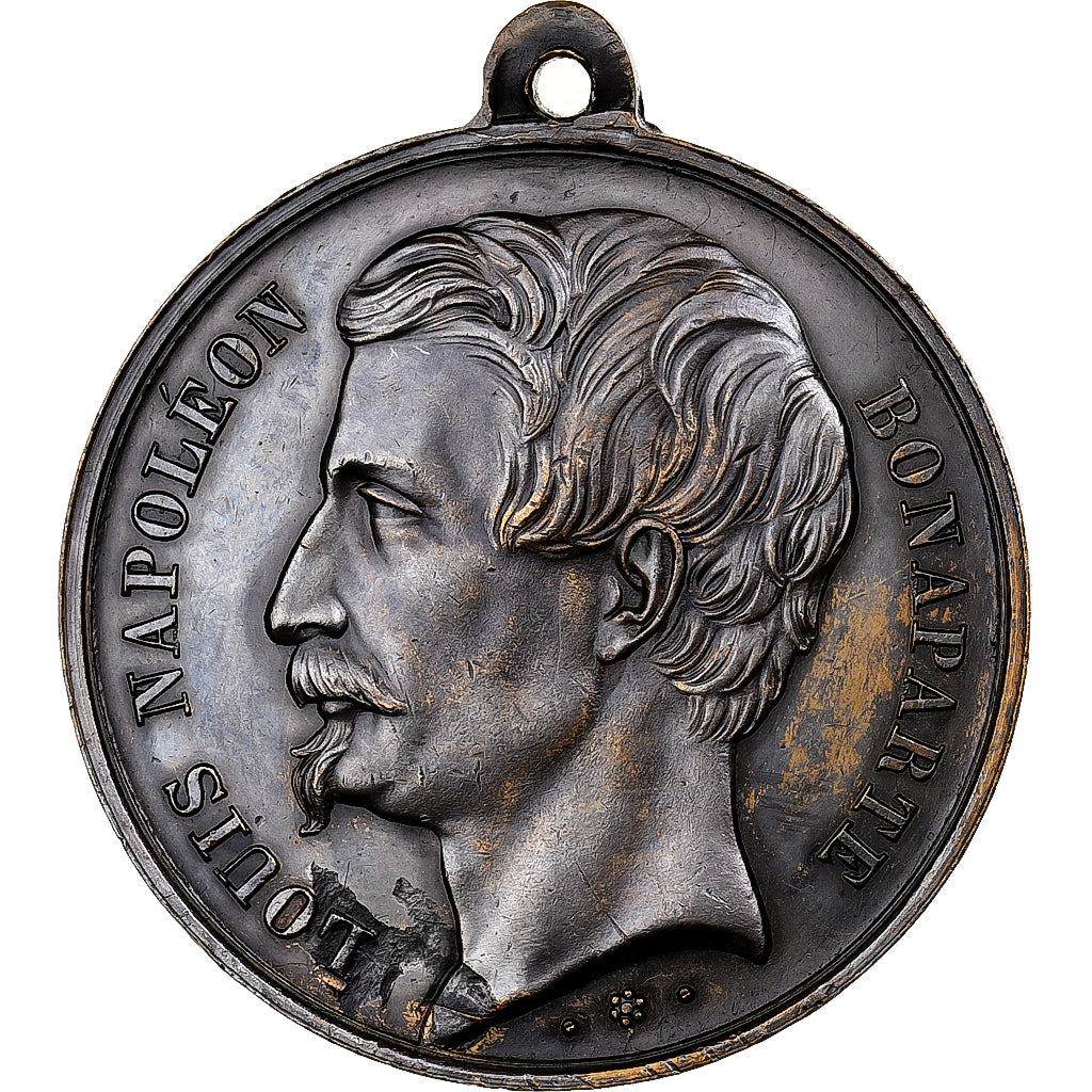 França, medalha, Louis Napoléon Bonaparte, 1ère Fête Nationale, 1852, Latão
