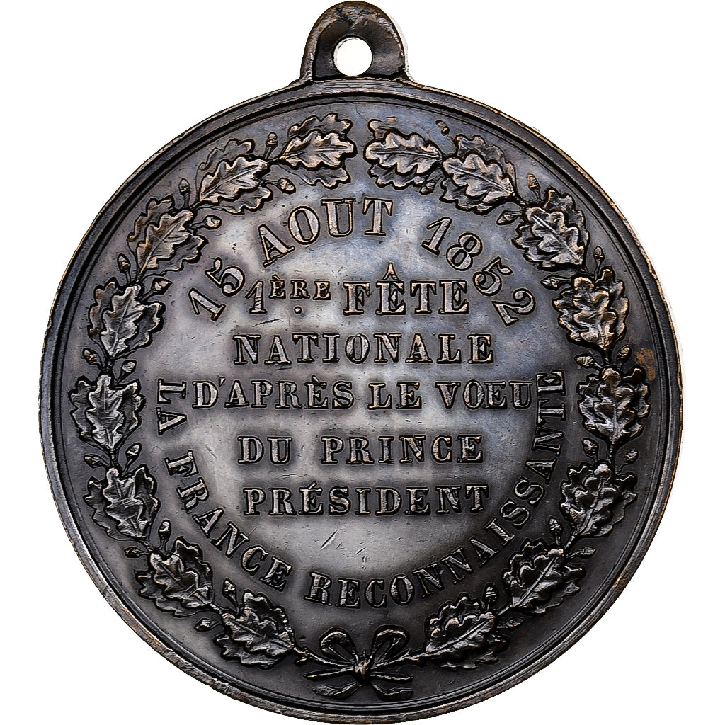 França, medalha, Louis Napoléon Bonaparte, 1ère Fête Nationale, 1852, Latão