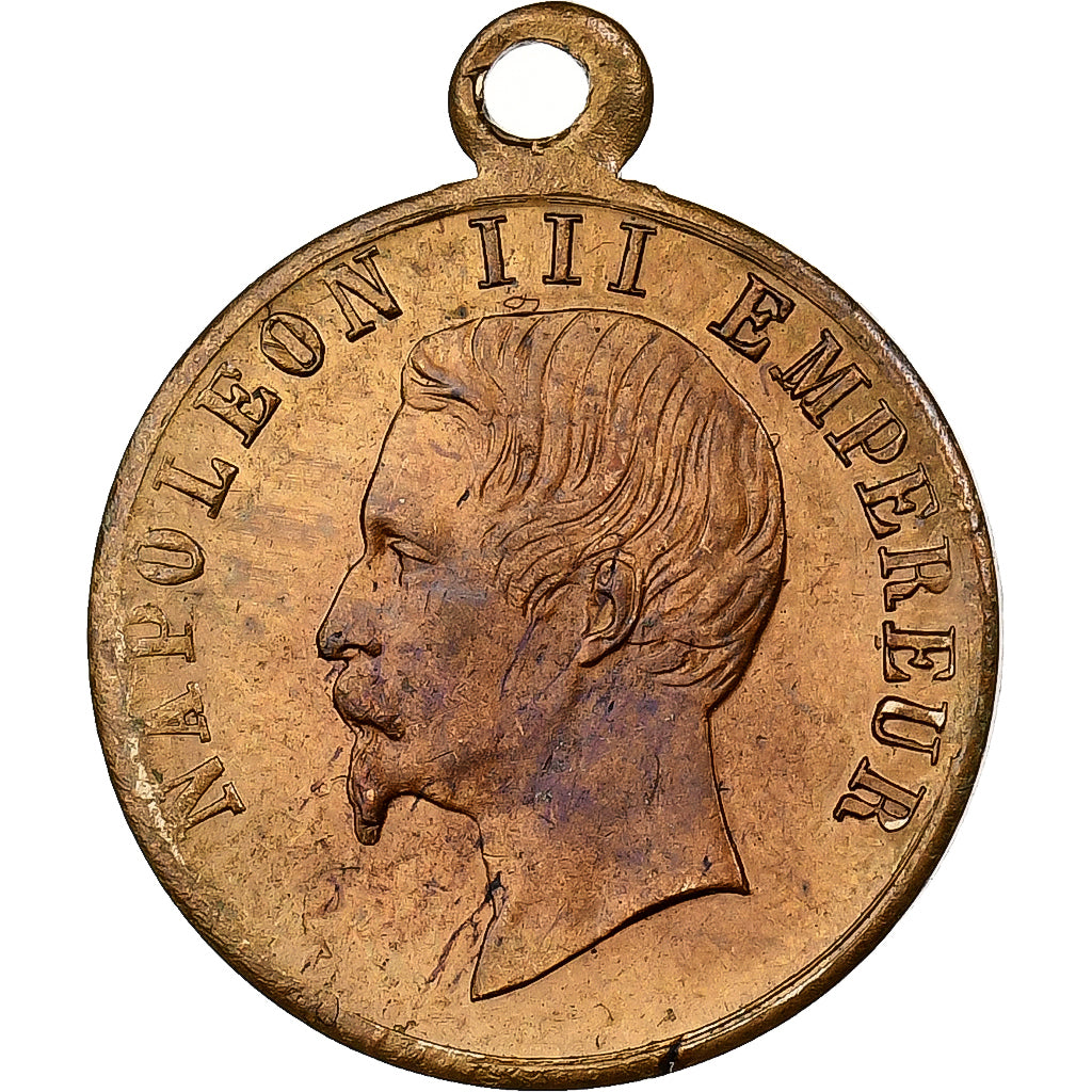 França, medalha, Napoléon III, Fête Nationale, 1853, Latão, AU(50-53)