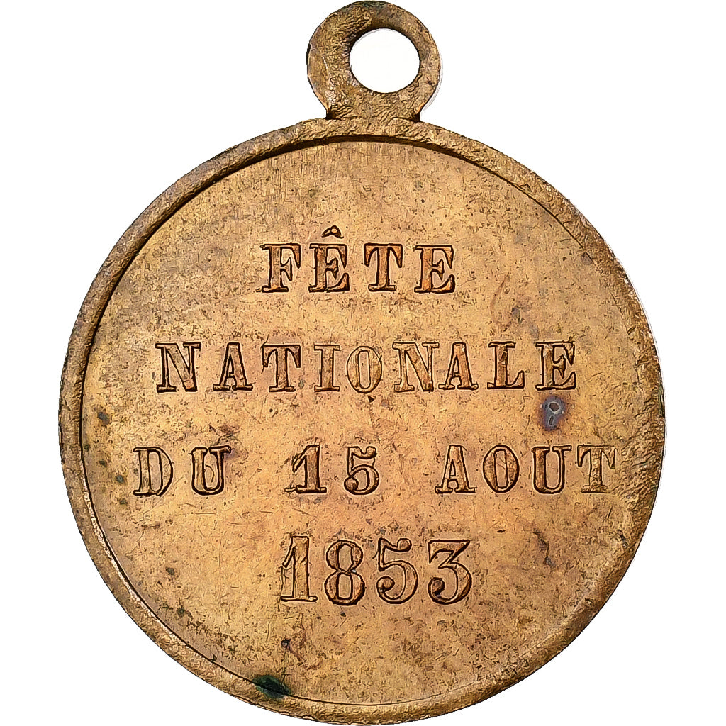 França, medalha, Napoléon III, Fête Nationale, 1853, Latão, AU(50-53)