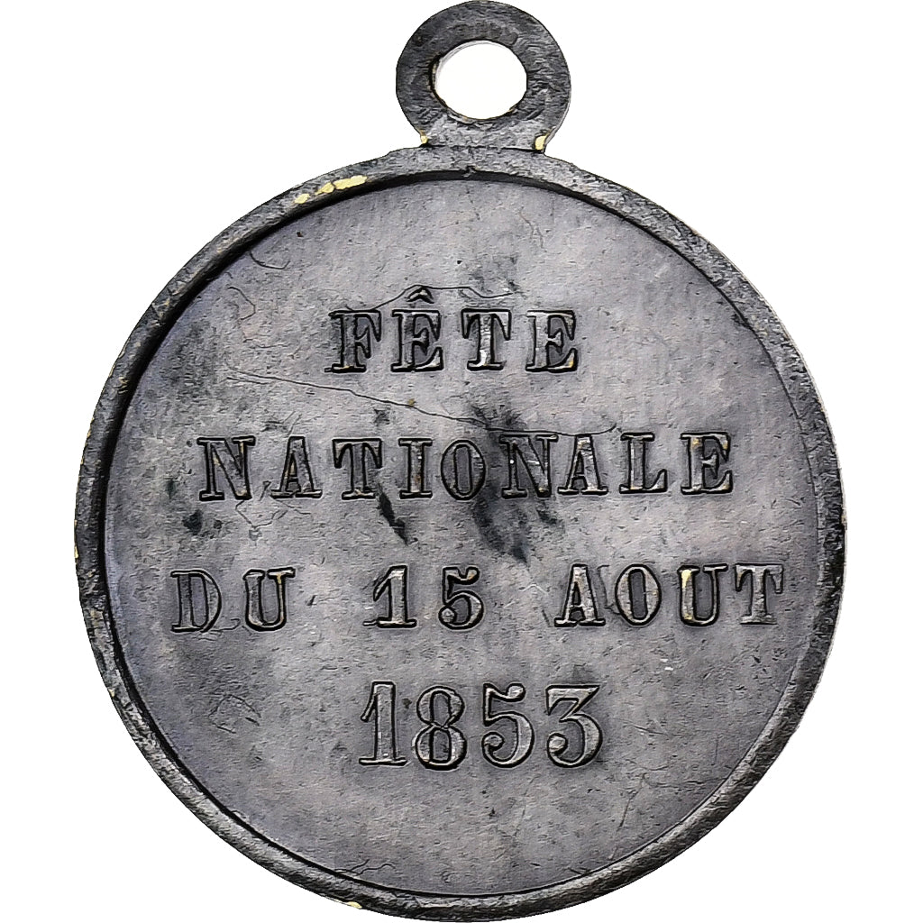 França, medalha, Napoléon III, Fête Nationale, 1853, Silvered Metal