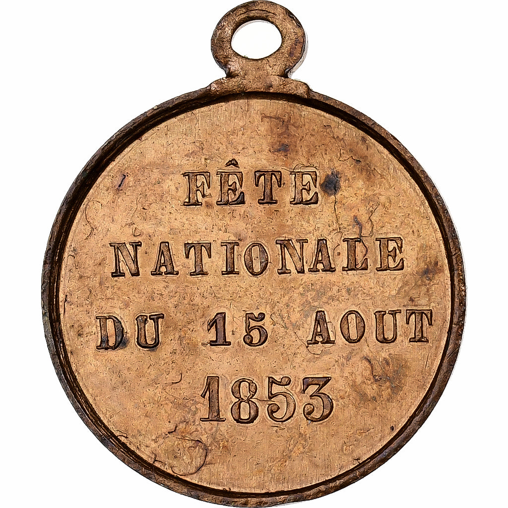 France, Médaille, Napoléon III, Fête Nationale, 1853, Cuivre, TTB+