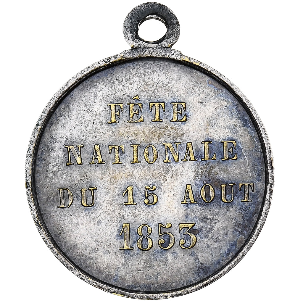 França, medalha, Napoléon III, Fête Nationale, 1853, Latão Revestido a