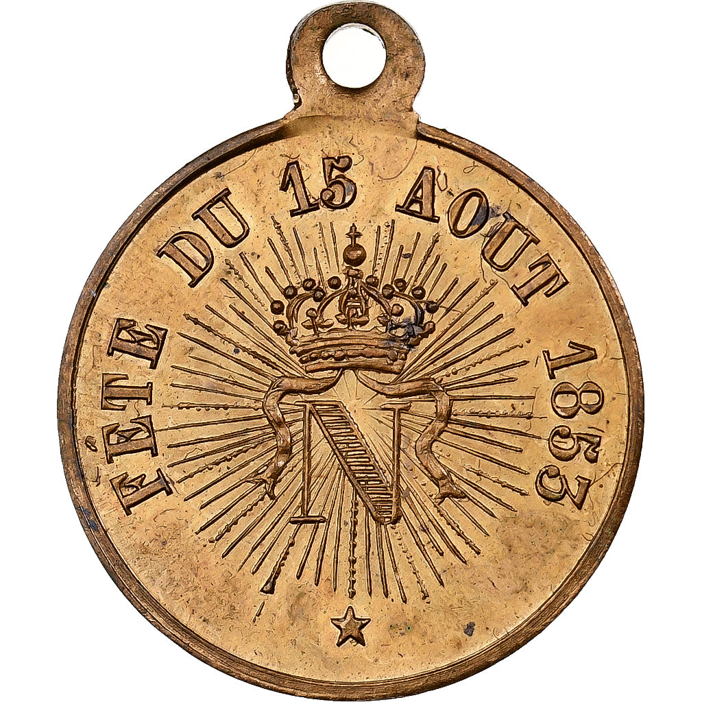 França, medalha, Napoléon III, Fête Nationale, 1853, Latão, AU(55-58)