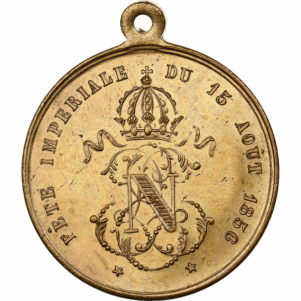 França, medalha, Napoléon III, Fêtes Impériales, 1856, Latão, AU(55-58)