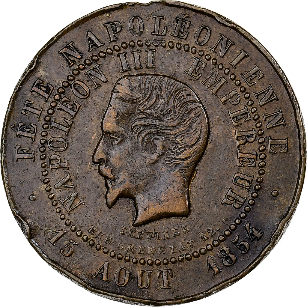 França, medalha, Napoléon III, Fêtes Impériales, 1854, Latão, EF(40-45)