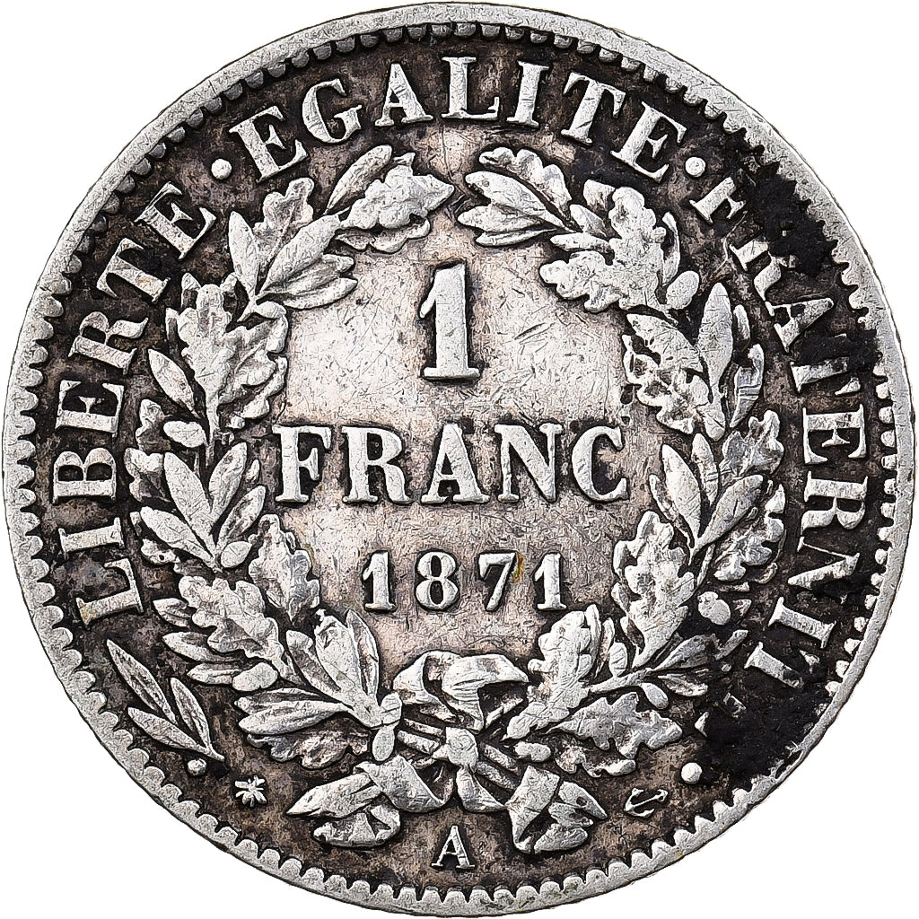 Coin, France, Cérès, Franc, 1871, Paris, EF(40-45), Silver, KM:822.1