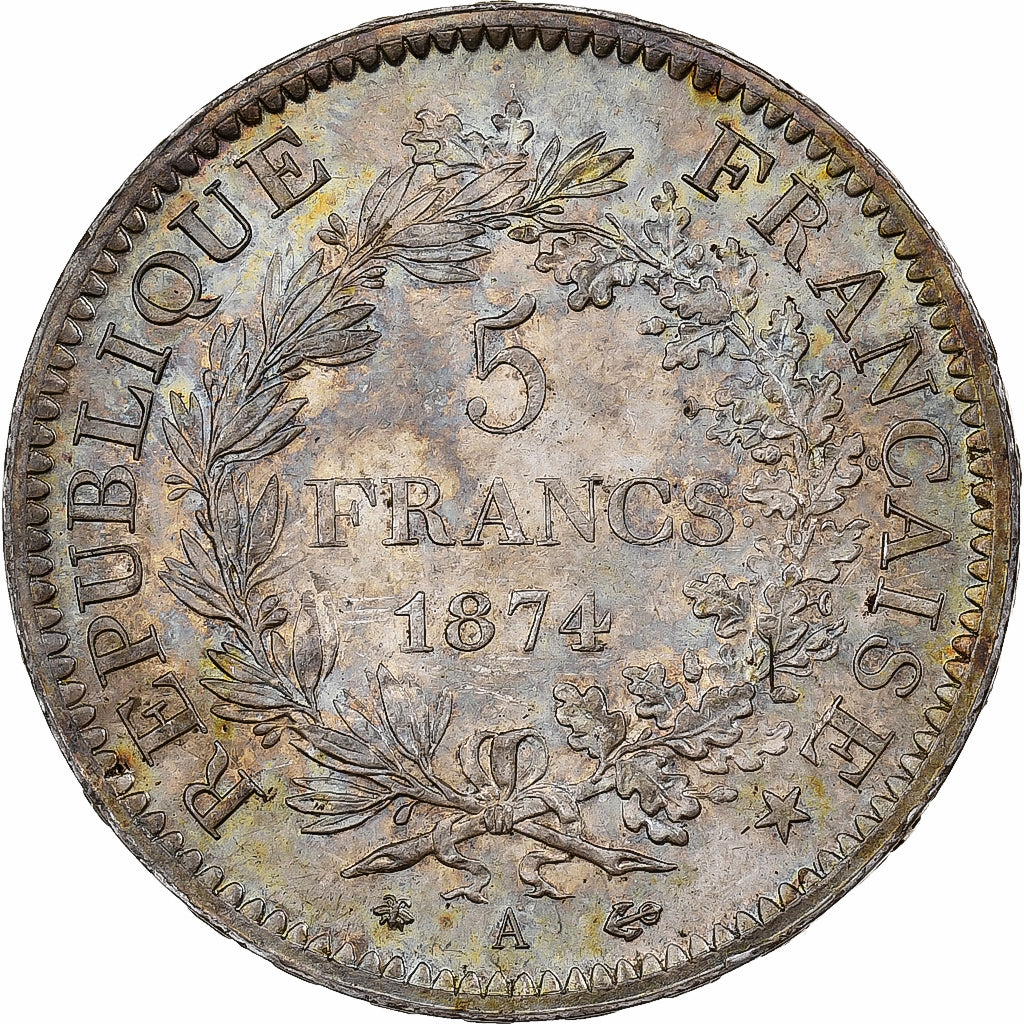 France, 5 Francs, Hercule, 1874, Paris, Silver, MS(60-62), Gadoury:745a