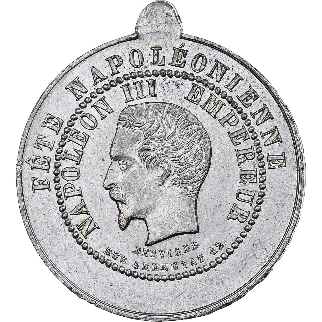 França, medalha, Napoléon III, Fêtes Impériales, Estanho, Derville