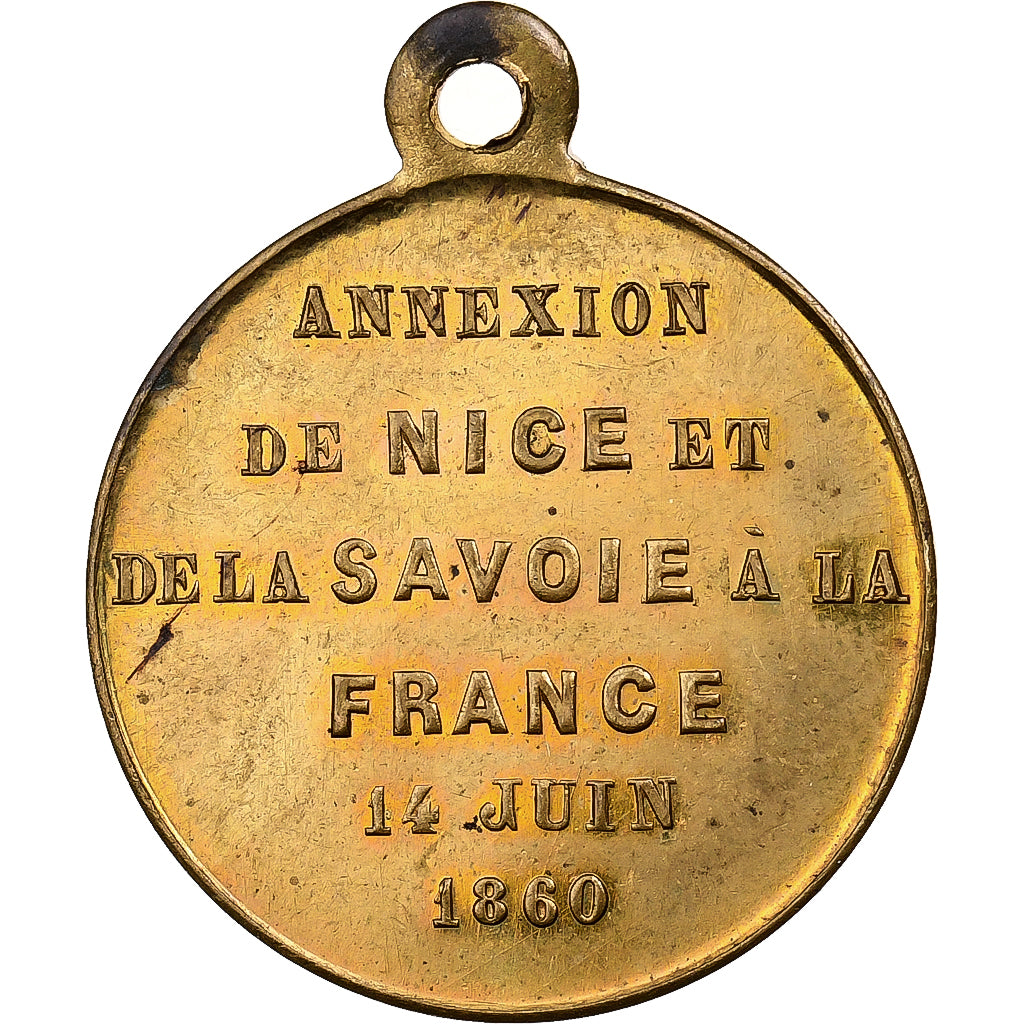 France, Jeton, Napoléon III, Annexion de la Savoie et Nice, 1860, Laiton, TTB+