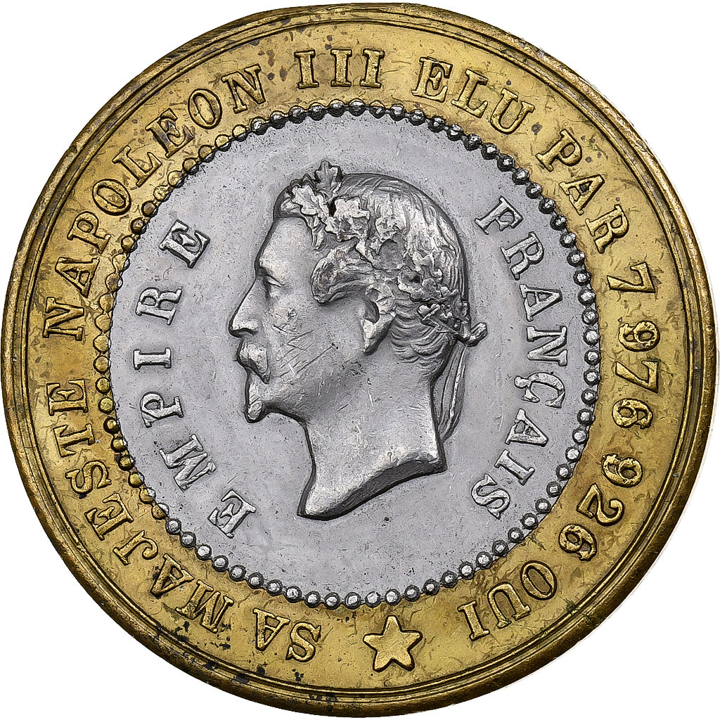 França, medalha, Napoléon III, Elu Empereur, 1852, Bimetálico, Naudin