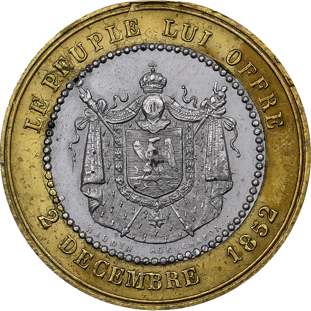 França, medalha, Napoléon III, Elu Empereur, 1852, Bimetálico, Naudin
