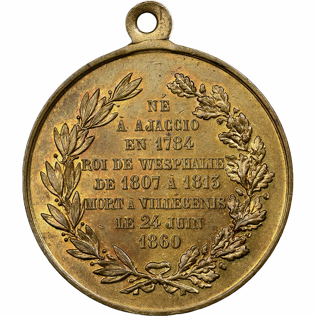 França, medalha, Mort du Prince Jérome Bonaparte, 1860, Latão, Trotin