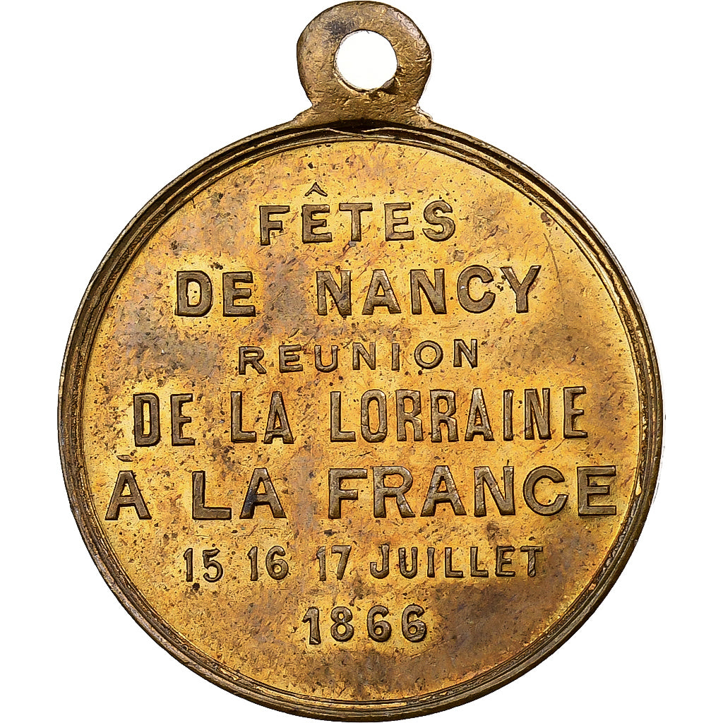 França, medalha, Napoléon III, Fêtes de Nancy, 1866, Latão, AU(50-53)